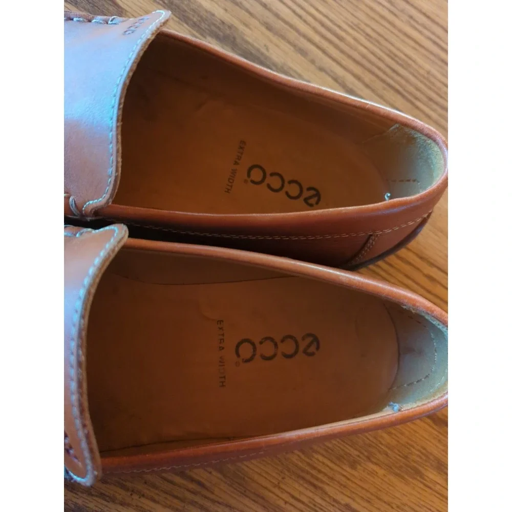 Mens Ecco Loafers Shoes Sz 10 44X W Used Brown Leather Plain‎ Toe Driving Modern